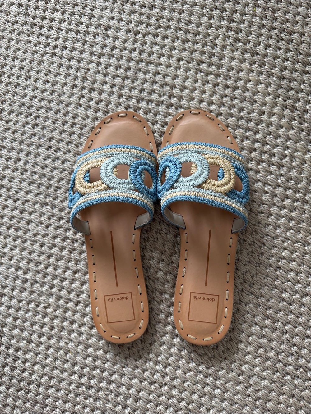 Dolce Vita Light Blue & Tan Crocheted Slide Sandals